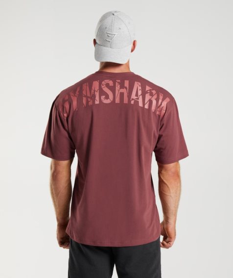 Men's Gymshark Power T-Shirts Burgundy | CA 13N06A